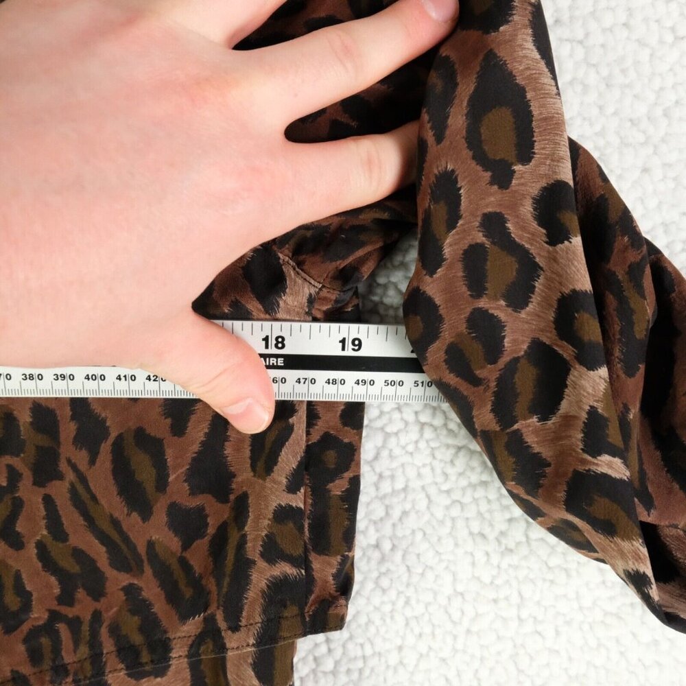 Vintage Shirt Womens 6 Brown Gold Leopard Animal Print Silk Button Up 80s - Picture 8 of 10
